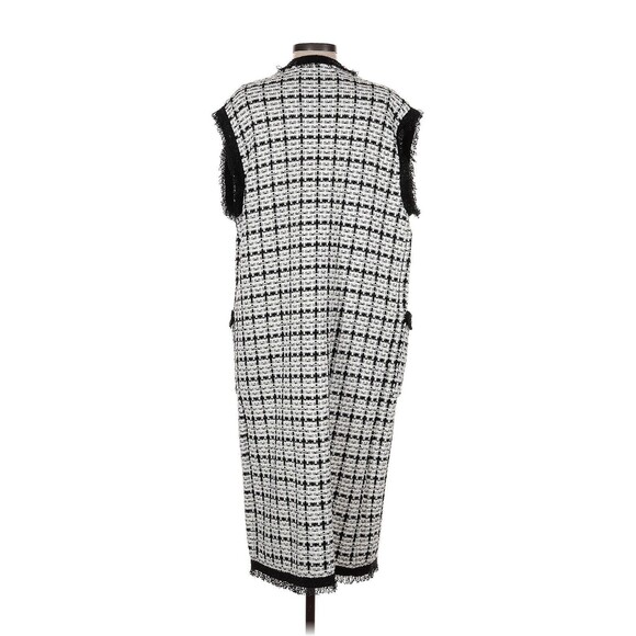 ZARA Color Block Black & White Tweed Sleeveless Cardigan Vest Overcoat - S - Picture 2 of 2